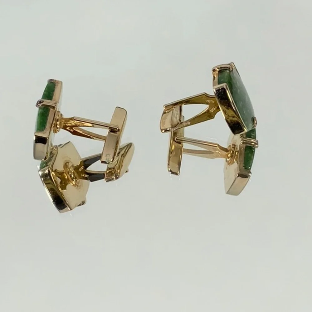 SWANK Men's Cuff Links Green Nephrite Jade and Goldtone